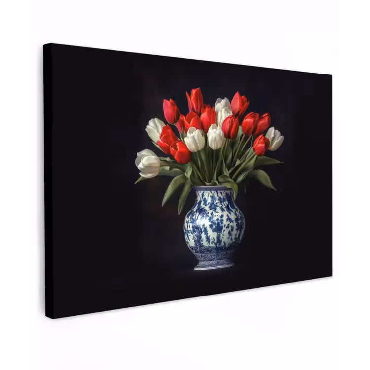 Canvas schilderij - Rode - Bloemen - Tulpen - Vaas — 1