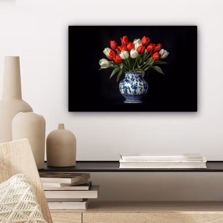 Canvas schilderij - Rode - Bloemen - Tulpen - Vaas — 5