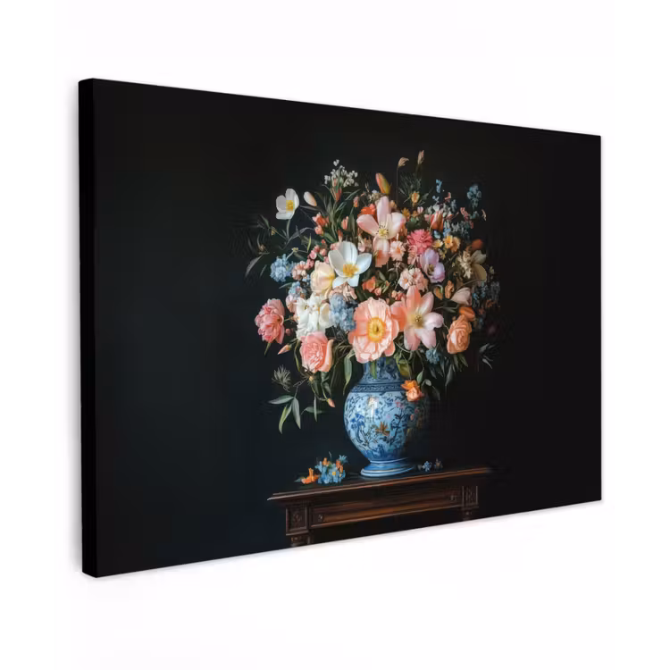 Canvas schilderij - Roze - Bloemen - Vaas - Kleuren — 1