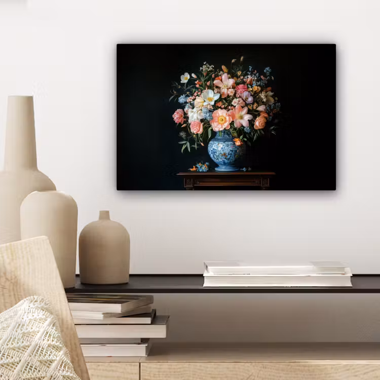 Canvas schilderij - Roze - Bloemen - Vaas - Kleuren — 5