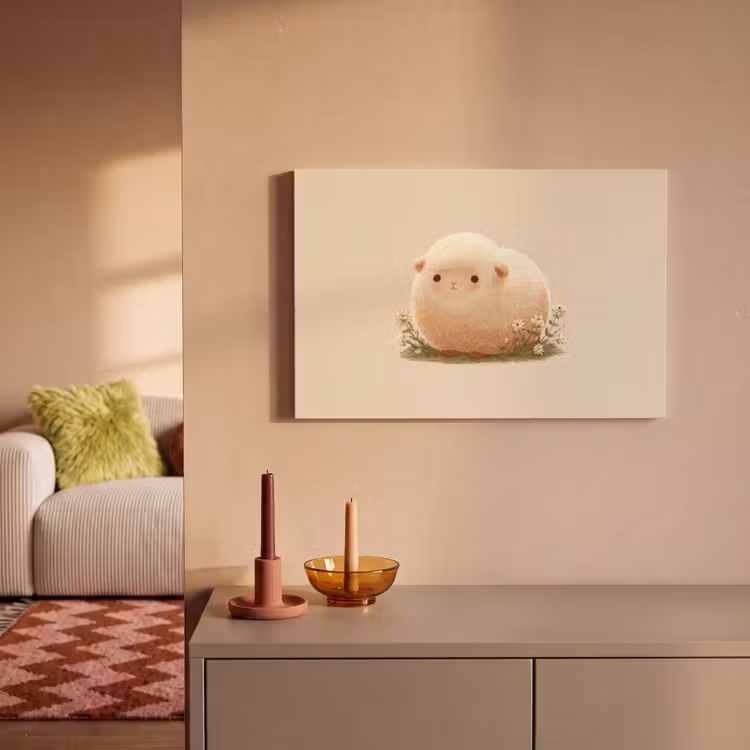 Canvas schilderij - Schaap - Beige - Bloemen — 2