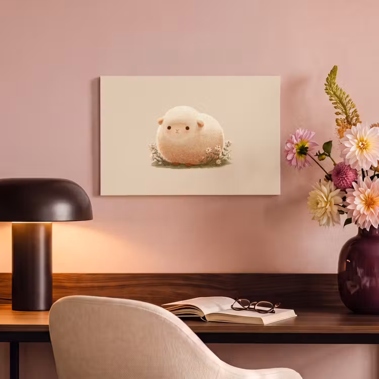 Canvas schilderij - Schaap - Beige - Bloemen — 4
