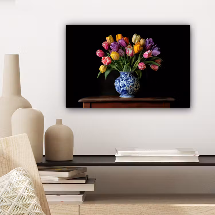 Canvas schilderij - Tulpen - Kleuren - Hout - Vaas — 5