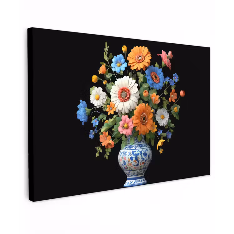 Canvas schilderij - Vaas - Boeket - Bloemen - Kleur — 1