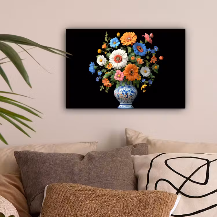 Canvas schilderij - Vaas - Boeket - Bloemen - Kleur — 2