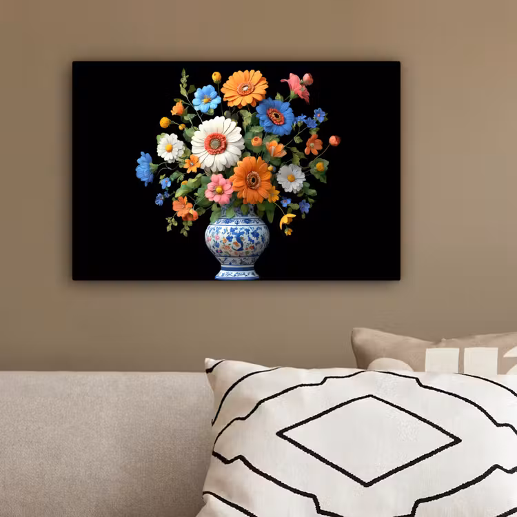 Canvas schilderij - Vaas - Boeket - Bloemen - Kleur — 3
