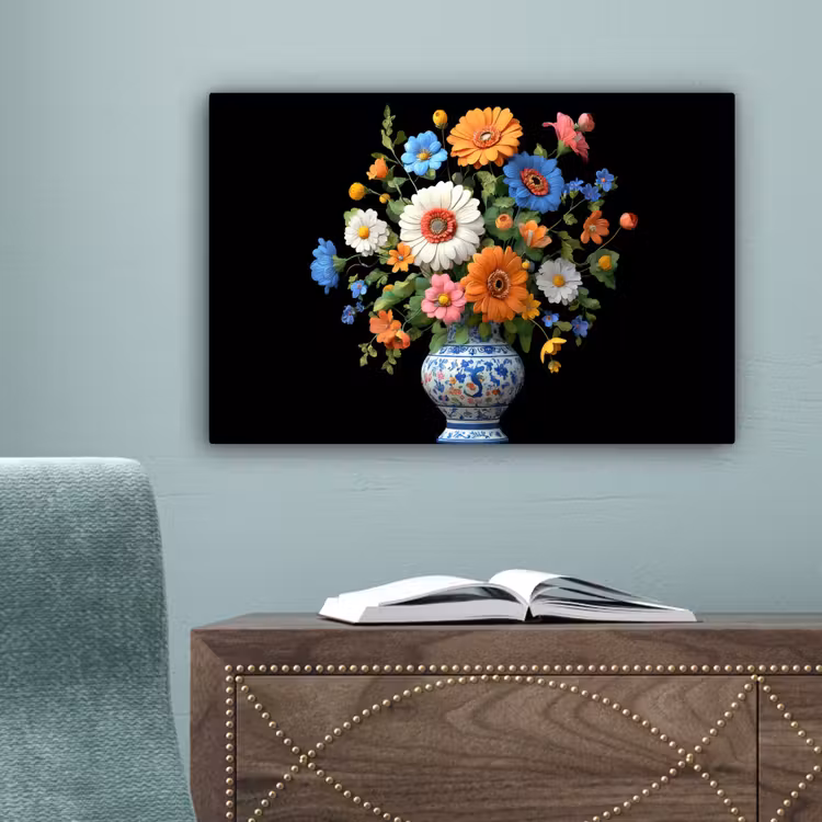 Canvas schilderij - Vaas - Boeket - Bloemen - Kleur — 4