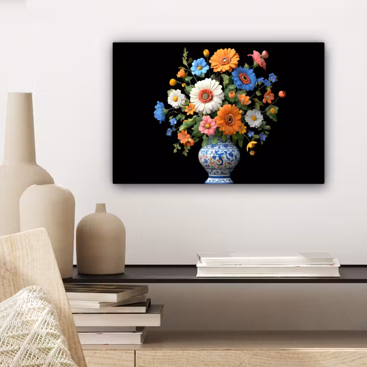 Canvas schilderij - Vaas - Boeket - Bloemen - Kleur — 5