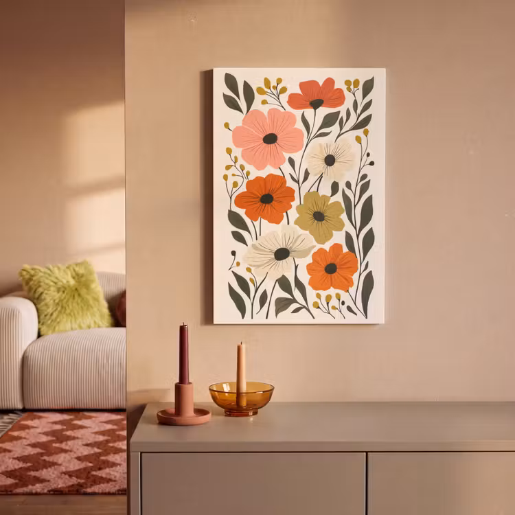 Canvas schilderij - Veldbloemen - Stengels - Blaadjes - Groen — 1
