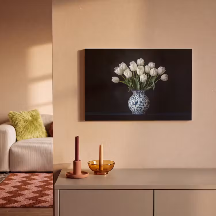 Canvas schilderij - Wit - Bloemen - Tulpen - Vaas — 2