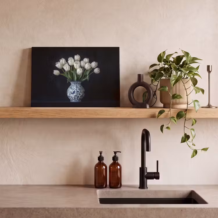 Canvas schilderij - Wit - Bloemen - Tulpen - Vaas — 3
