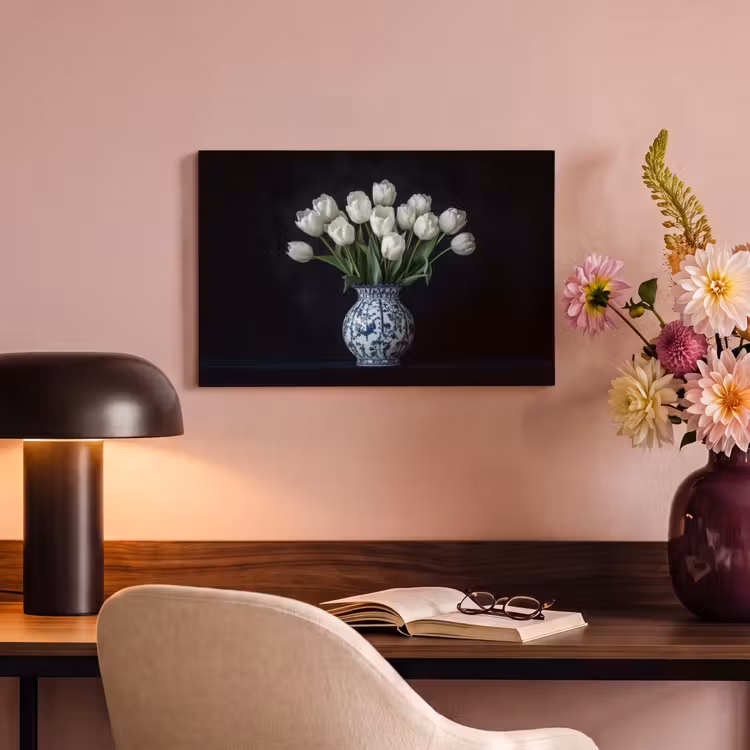 Canvas schilderij - Wit - Bloemen - Tulpen - Vaas — 4