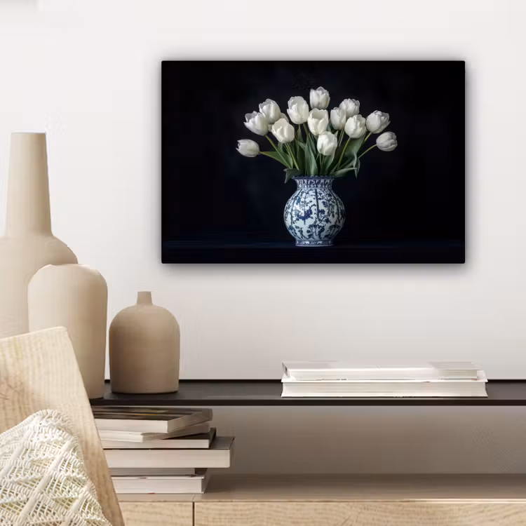 Canvas schilderij - Wit - Bloemen - Tulpen - Vaas — 5