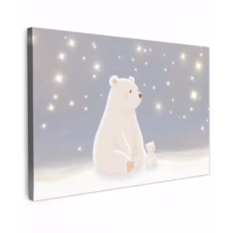 Canvas schilderij - Ijsbeer - Sneeuw - Sterren - Blauw — 1