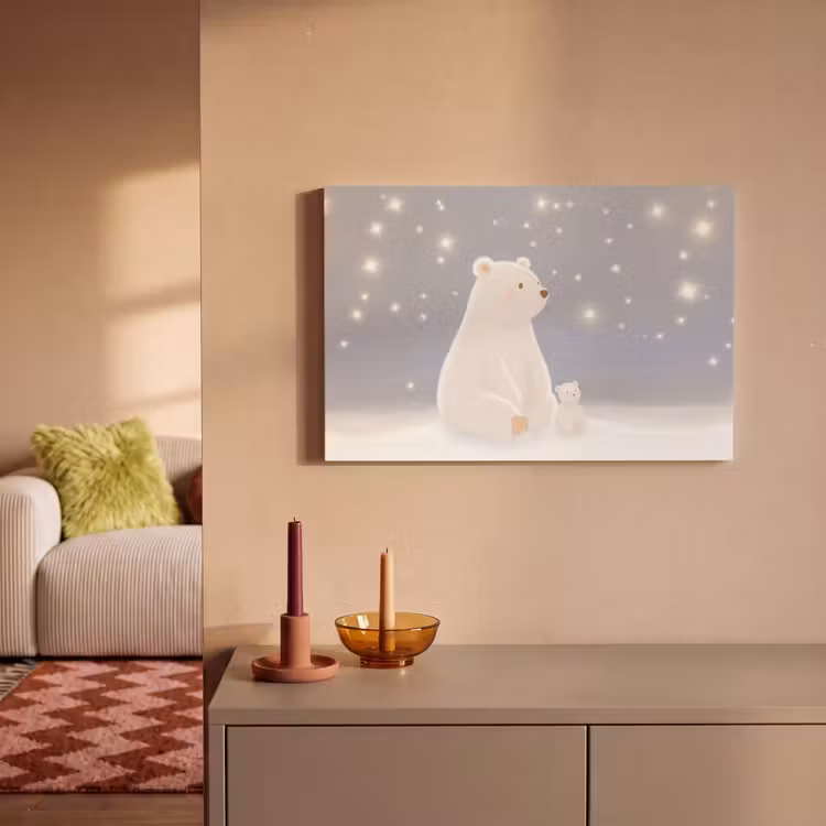 Canvas schilderij - Ijsbeer - Sneeuw - Sterren - Blauw — 2