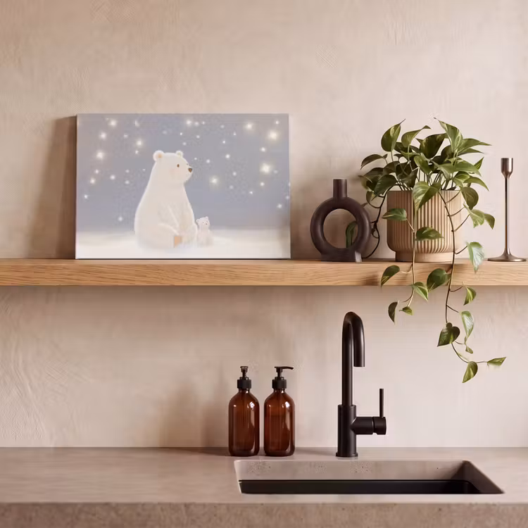 Canvas schilderij - Ijsbeer - Sneeuw - Sterren - Blauw — 3