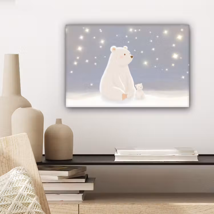 Canvas schilderij - Ijsbeer - Sneeuw - Sterren - Blauw — 5
