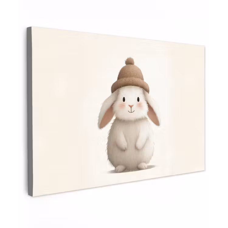 Canvas schilderij - Konijn - Muts - Oren - Beige — 1