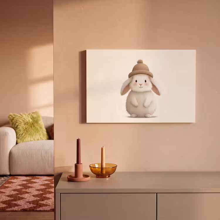 Canvas schilderij - Konijn - Muts - Oren - Beige — 2