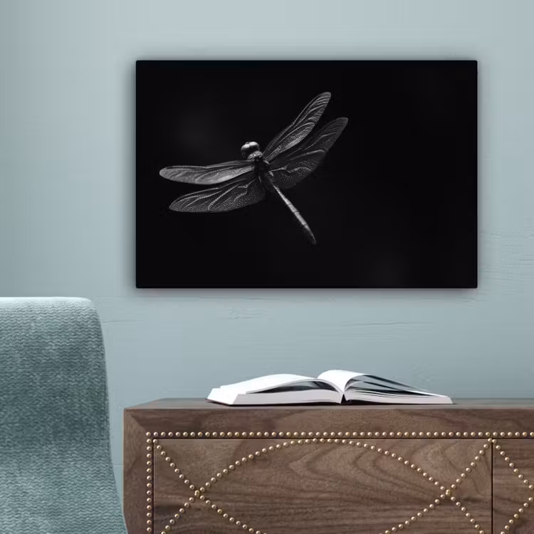 Canvas schilderij - Libelle - Dieren - Zwart - Insect — 4
