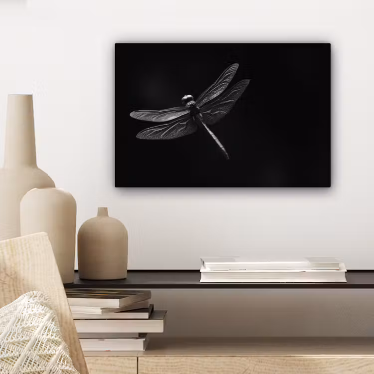 Canvas schilderij - Libelle - Dieren - Zwart - Insect — 5