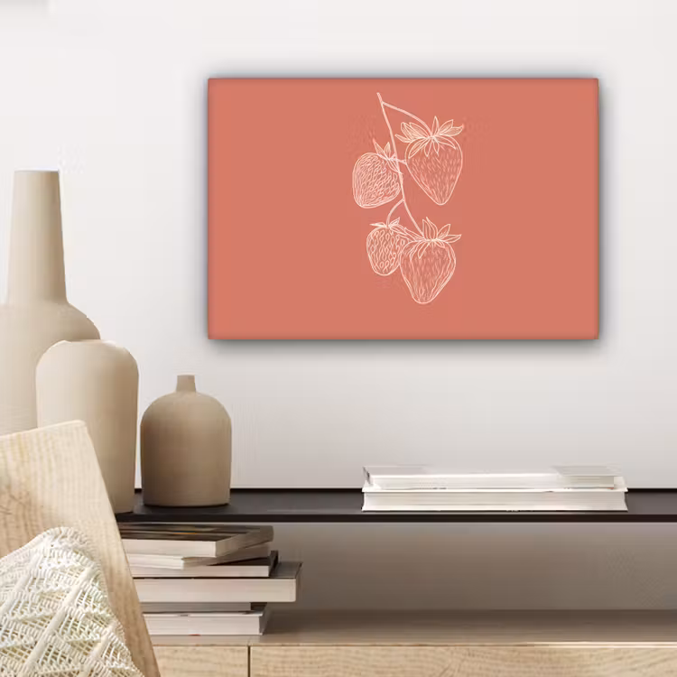 Canvas schilderij - Minimalistisch - Illustratie - Aardbei - Tak — 5