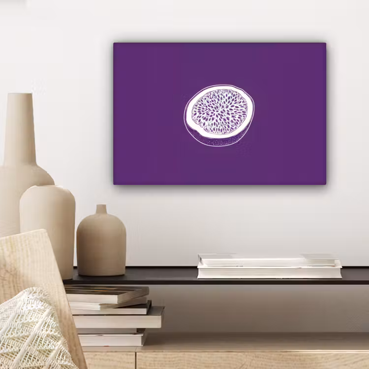 Canvas schilderij - Passievrucht - Zaadjes - Paars - Minimalistisch — 5