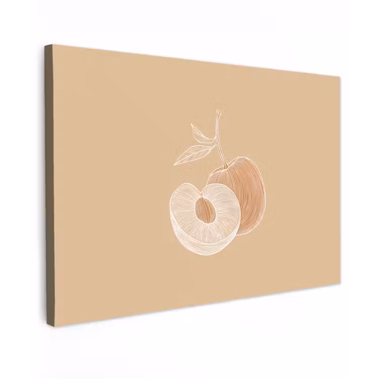 Canvas schilderij - Perzik - Lijntekening - Pit - Beige — 1