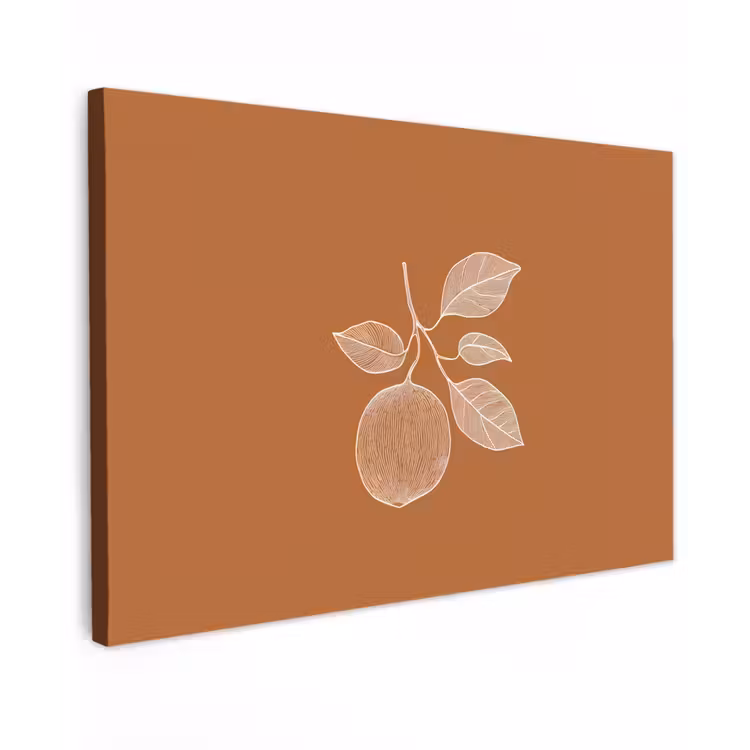 Canvas schilderij - Sinaasappel - Getekend - Bladeren - Bruin — 1