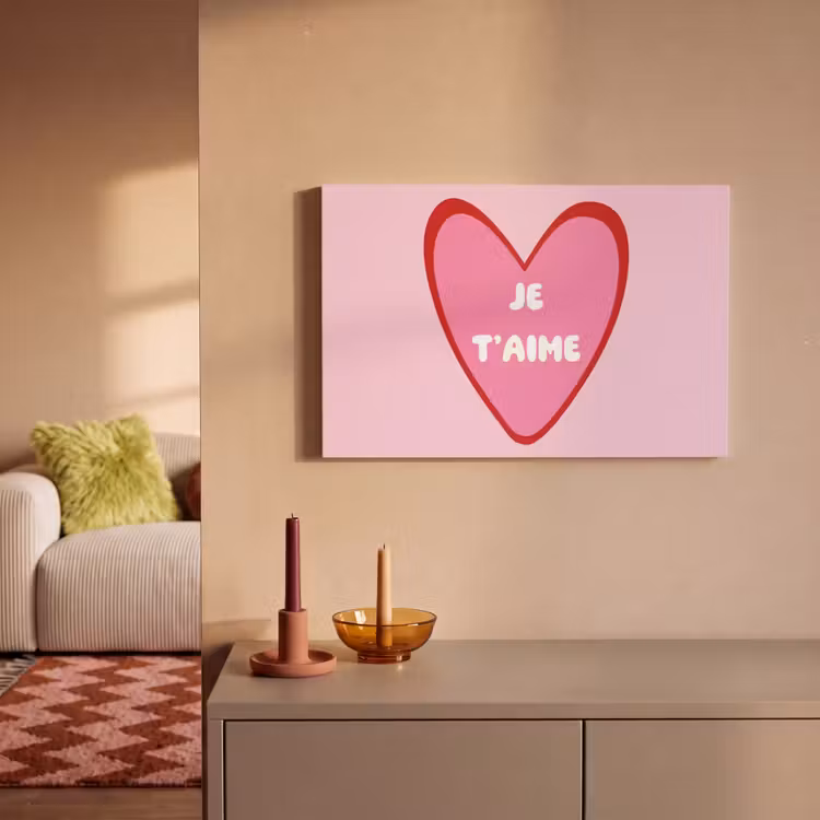 Canvas schilderij - Hart - Frans - Valentijn - Roze — 2