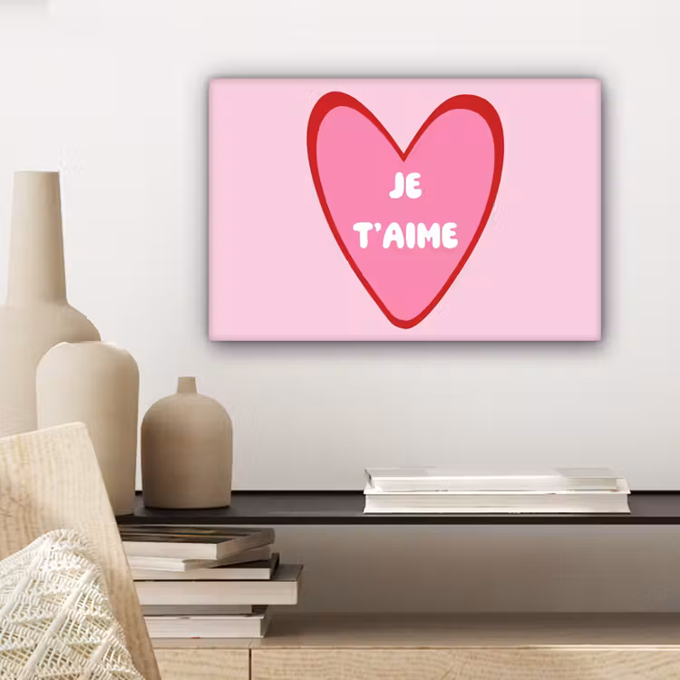 Canvas schilderij - Hart - Frans - Valentijn - Roze — 5