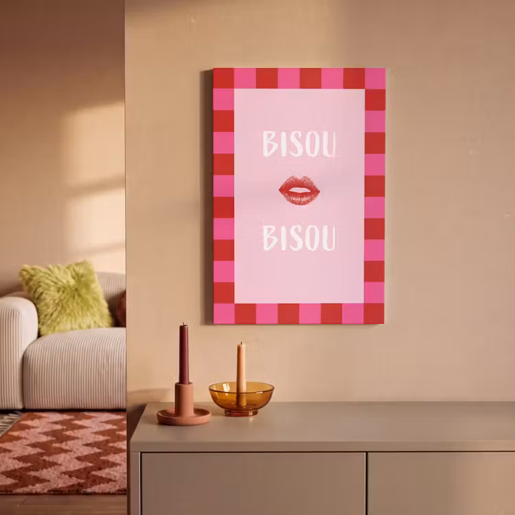 Canvas schilderij - Kiss - Roze - Frans - Valentijn — 2