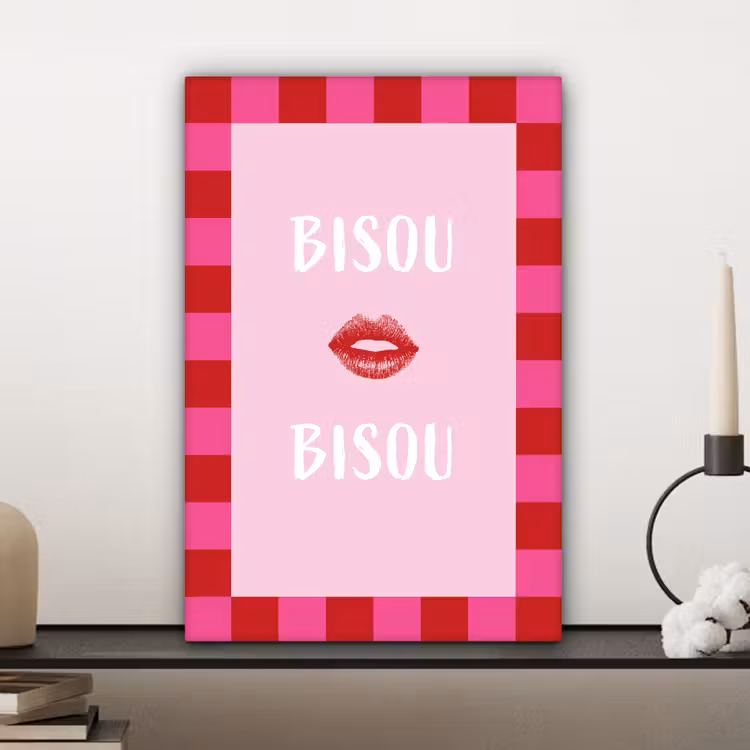 Canvas schilderij - Kiss - Roze - Frans - Valentijn — 5