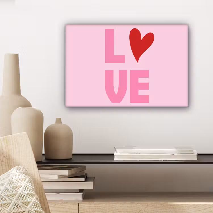 Canvas schilderij - Love - Roze - Hart - Valentijn — 5