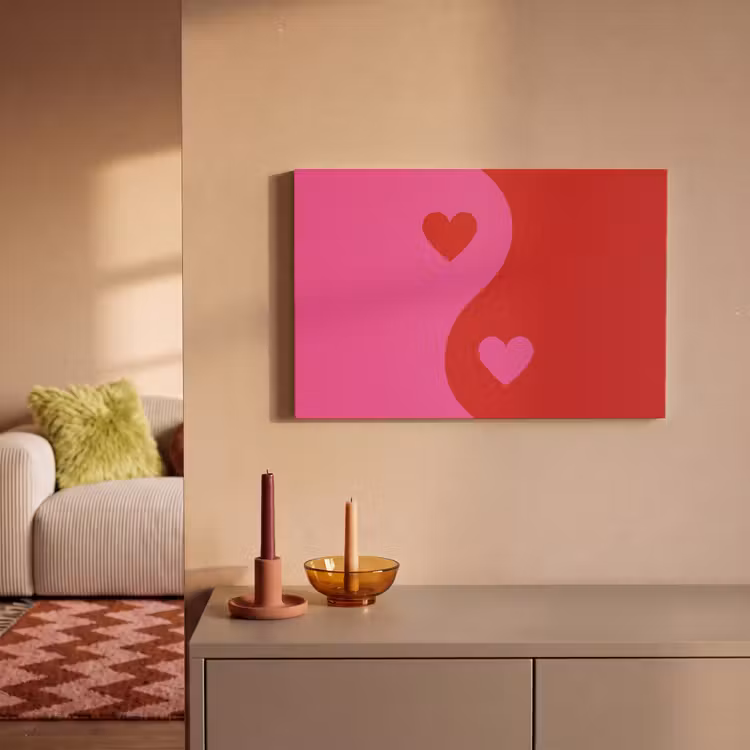 Canvas schilderij - Minimalistisch - Rood - Roze - Hartjes — 2