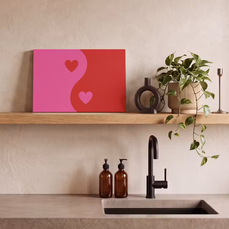 Canvas schilderij - Minimalistisch - Rood - Roze - Hartjes — 3