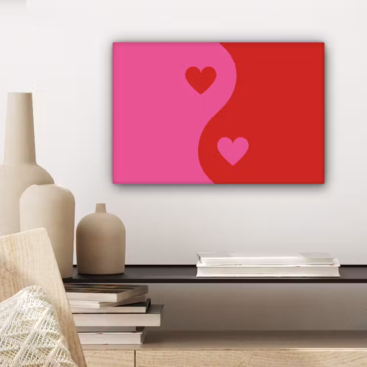 Canvas schilderij - Minimalistisch - Rood - Roze - Hartjes — 5