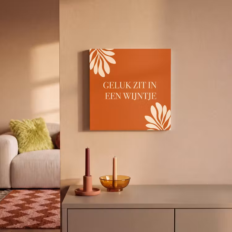 Canvas schilderij - Oranje - Wijntje - Quote — 1
