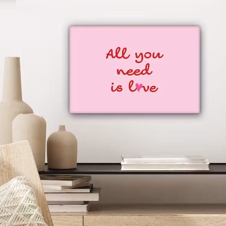 Canvas schilderij - Tekst - Roze - Love - Hart — 5