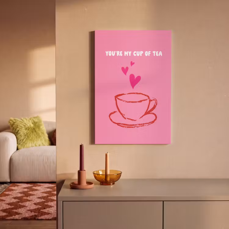 Canvas schilderij - Thee - Roze - Valentijn - Tekst — 2