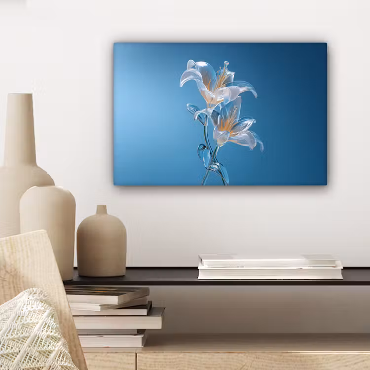 Canvas schilderij - Lelies - Blauw - Glazen — 5