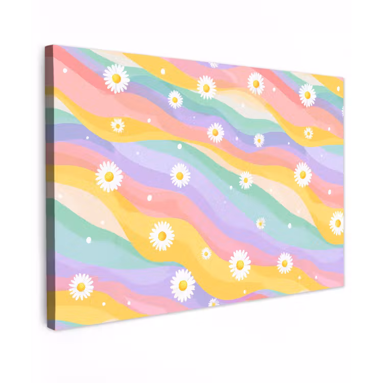 Canvas schilderij - Madeliefjes - Kleurrijk - Pastel — 1
