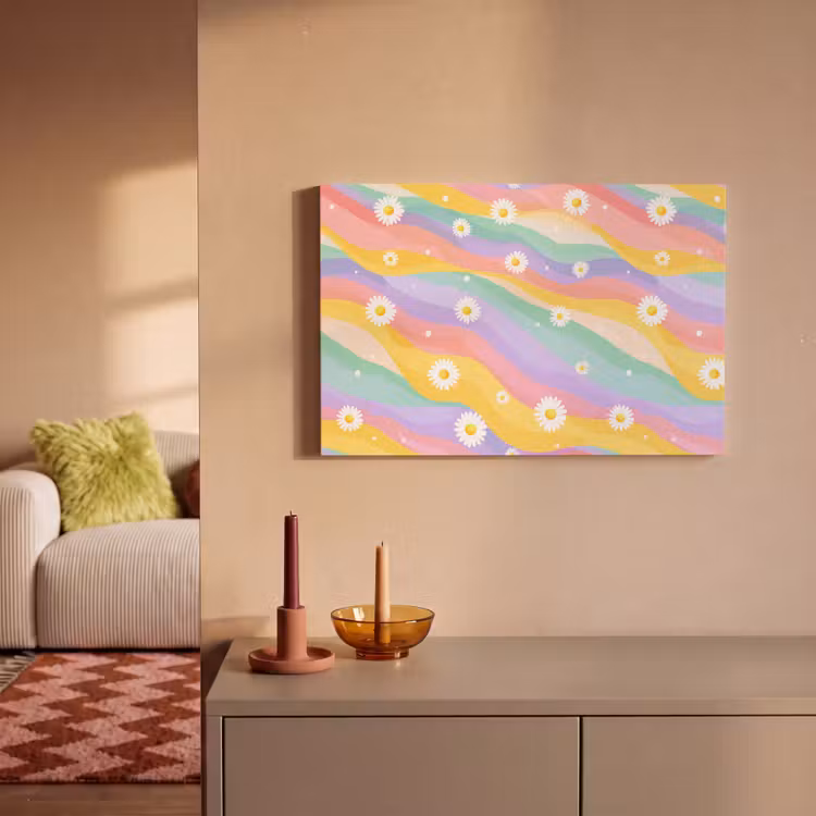 Canvas schilderij - Madeliefjes - Kleurrijk - Pastel — 2