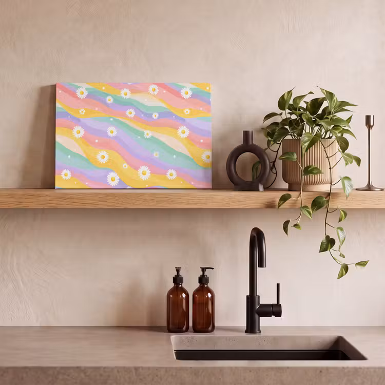 Canvas schilderij - Madeliefjes - Kleurrijk - Pastel — 3