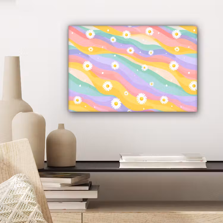 Canvas schilderij - Madeliefjes - Kleurrijk - Pastel — 5