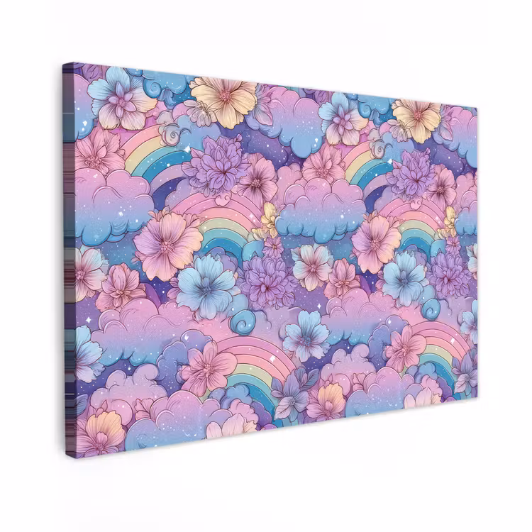 Canvas schilderij - Regenbogen - Bloemen - Kleurrijk - Wolken — 1
