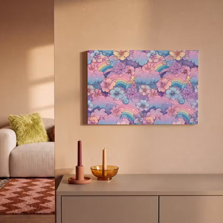 Canvas schilderij - Regenbogen - Bloemen - Kleurrijk - Wolken — 2