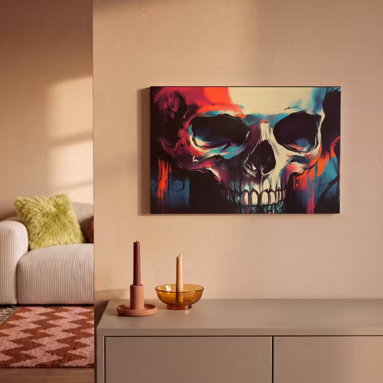 Canvas schilderij - Schedel - Abstract - Rood - Blauw - Graffiti — 2