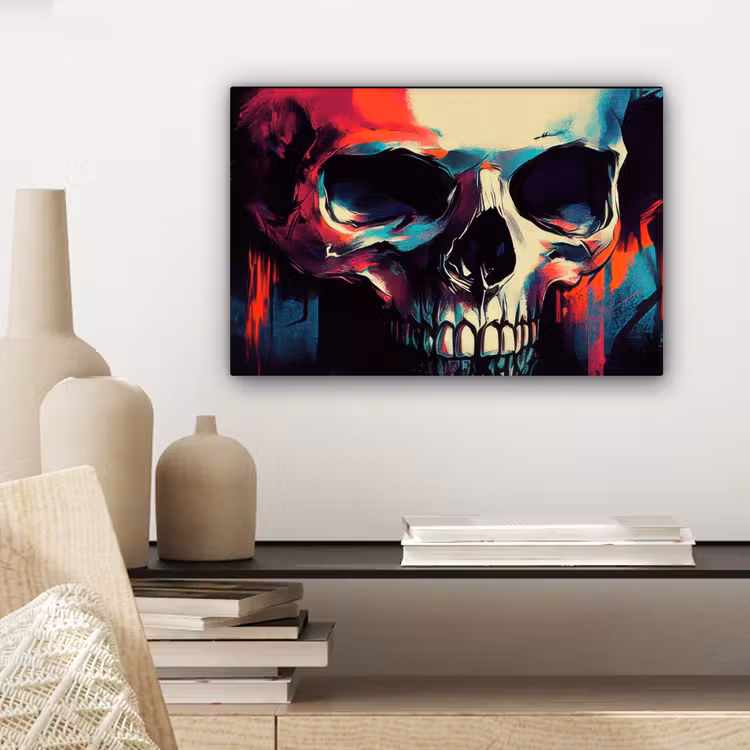 Canvas schilderij - Schedel - Abstract - Rood - Blauw - Graffiti — 5