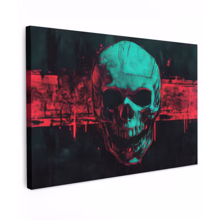 Canvas schilderij - Schedel - Cyberpunk - Neon Rood — 1